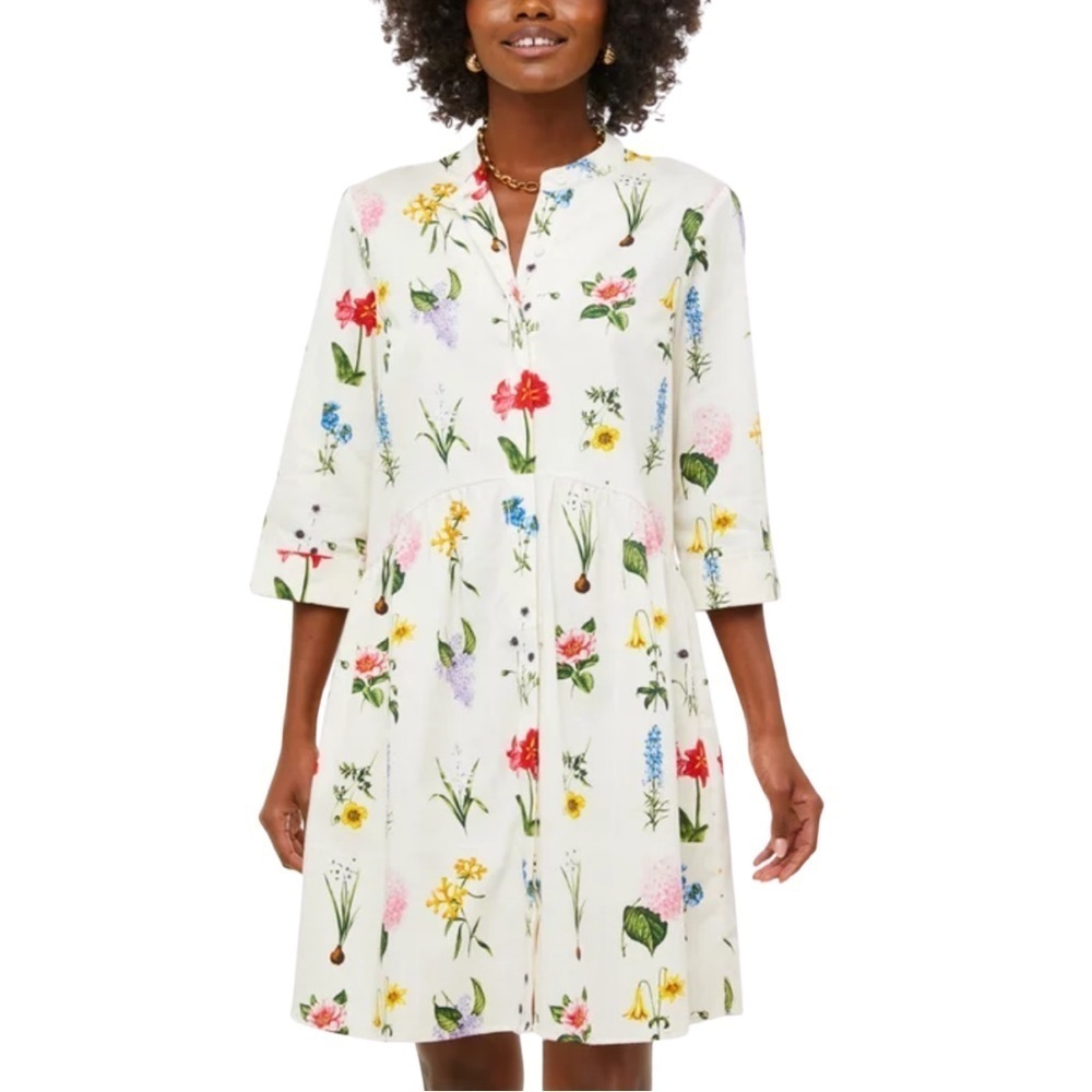 Tuckernuck Fresh Buds Royal Shirt Dress long sleeve mini floral flowers print